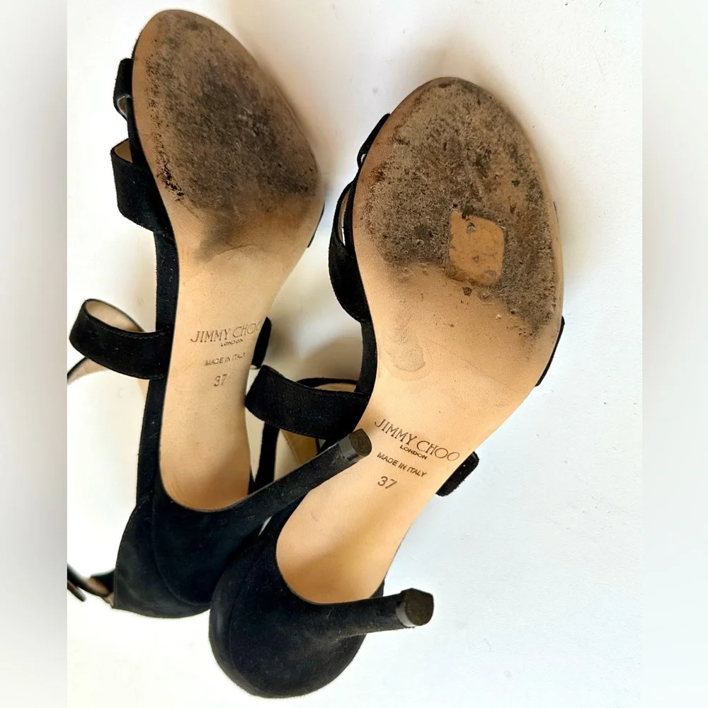 EUC Jimmy Choo Lottie Elegant Black Strappy Suede Heels, Black, 37, 7 - Picture 14 of 15